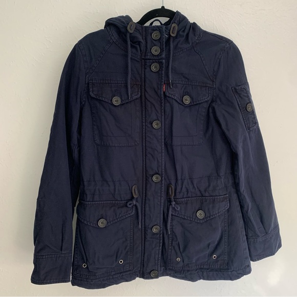 Levis Hooded Military Utility Navy Quilted Interior Jacket Outdoor Winter Warm S - Picture 4 of 16
